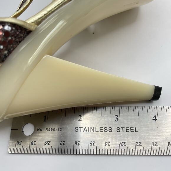 Kate Kuba Size 7 Glitter High Heels Silver Gold Open Toe 4 inch Women's Shoes - Picture 8 of 8